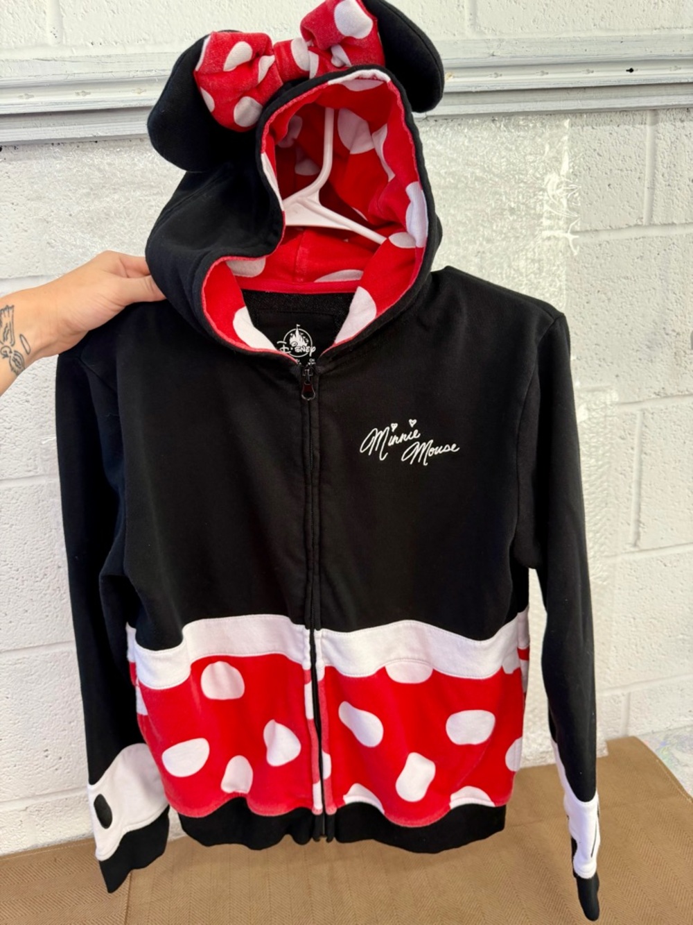 Disney Parks Minnie Mouse Cosplay Zip Up Hoodie Ears Bow XL - Picture 2 of 10